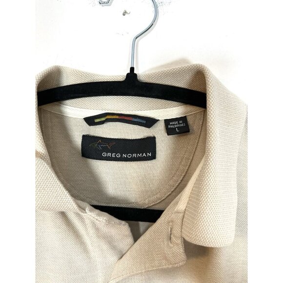 Greg Norman Polo Shirt Mens Size Large Short Sleeve Beige L Golf‎ Shark Cotton - Picture 6 of 8
